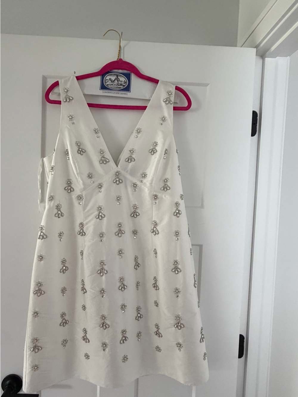 Adrianna Papell White Embellished V-Neck Mini Dress